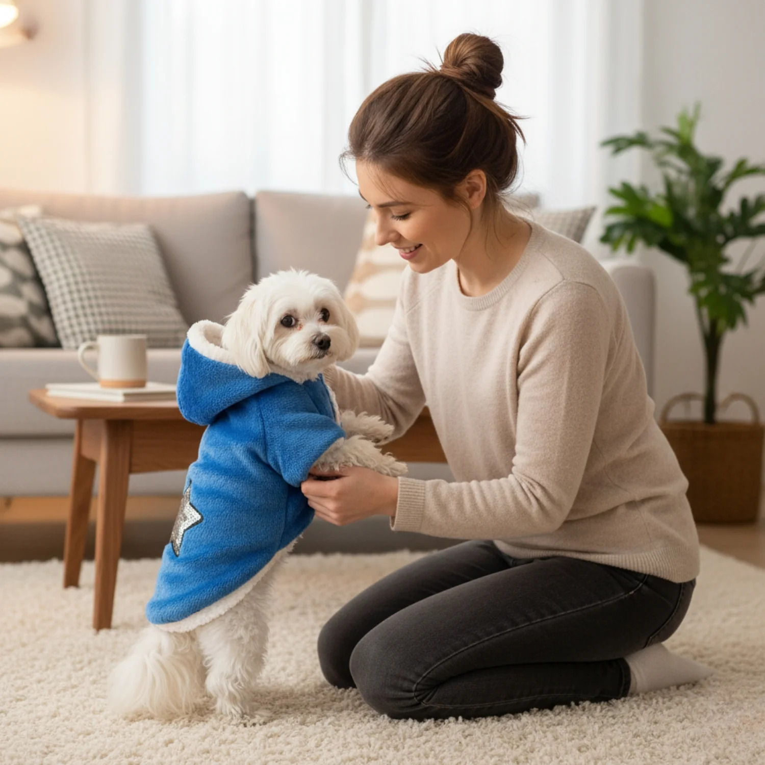 Nootie Winter Double Layer Jumpsuit with Hoodie for Dogs | Blue-White | Warm, Soft & Lightweight - Image 3